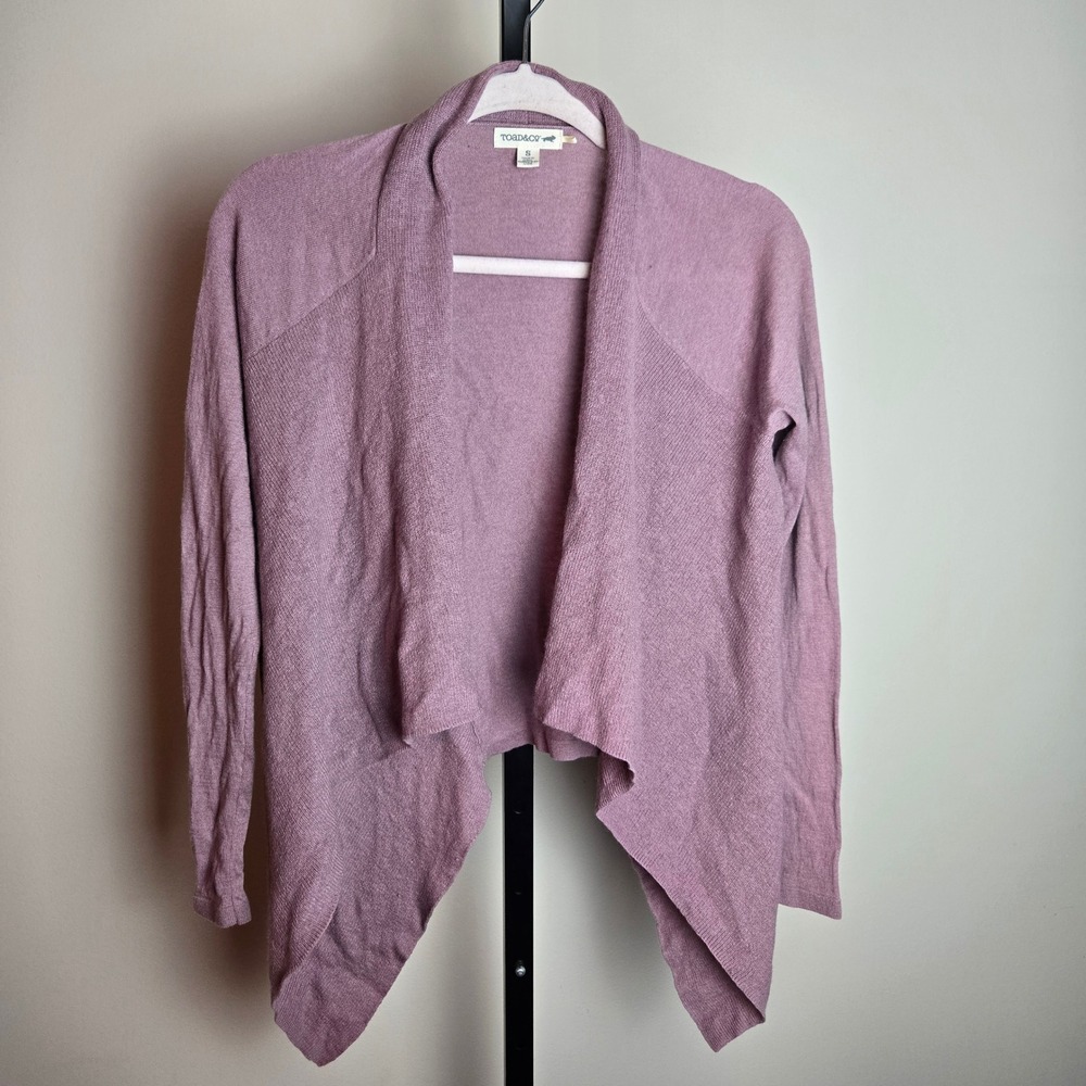 Toad&Co Gypsy Shawl Cardigan Sweater Purple Merino Wool Draped Small Layering
